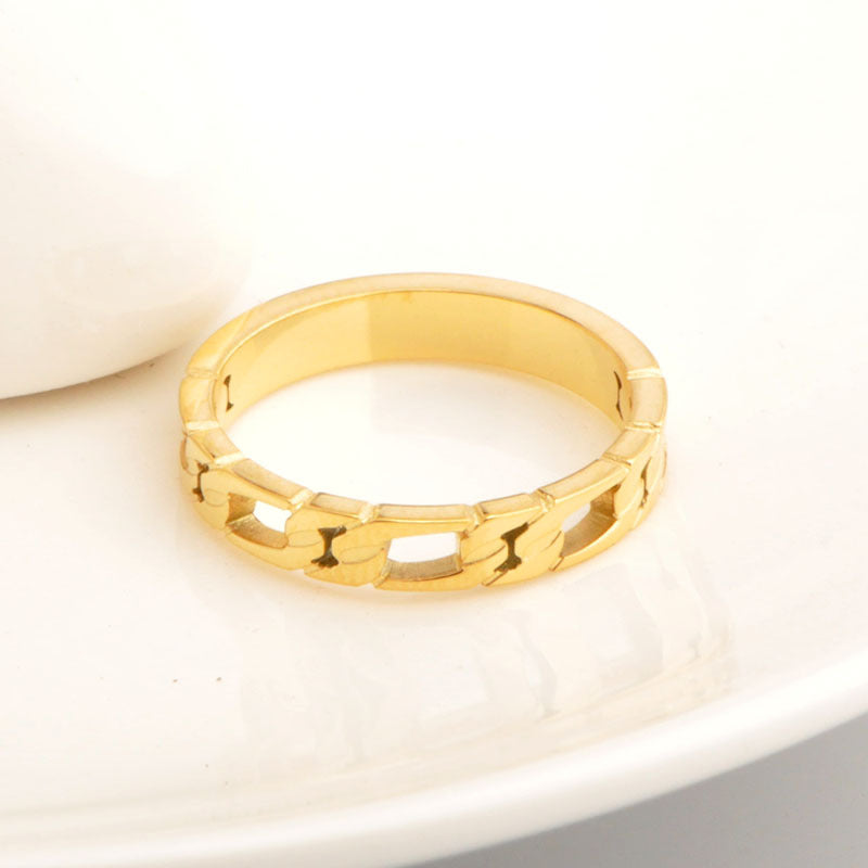 French Hollow Flat Chain Winding Titanium Rings