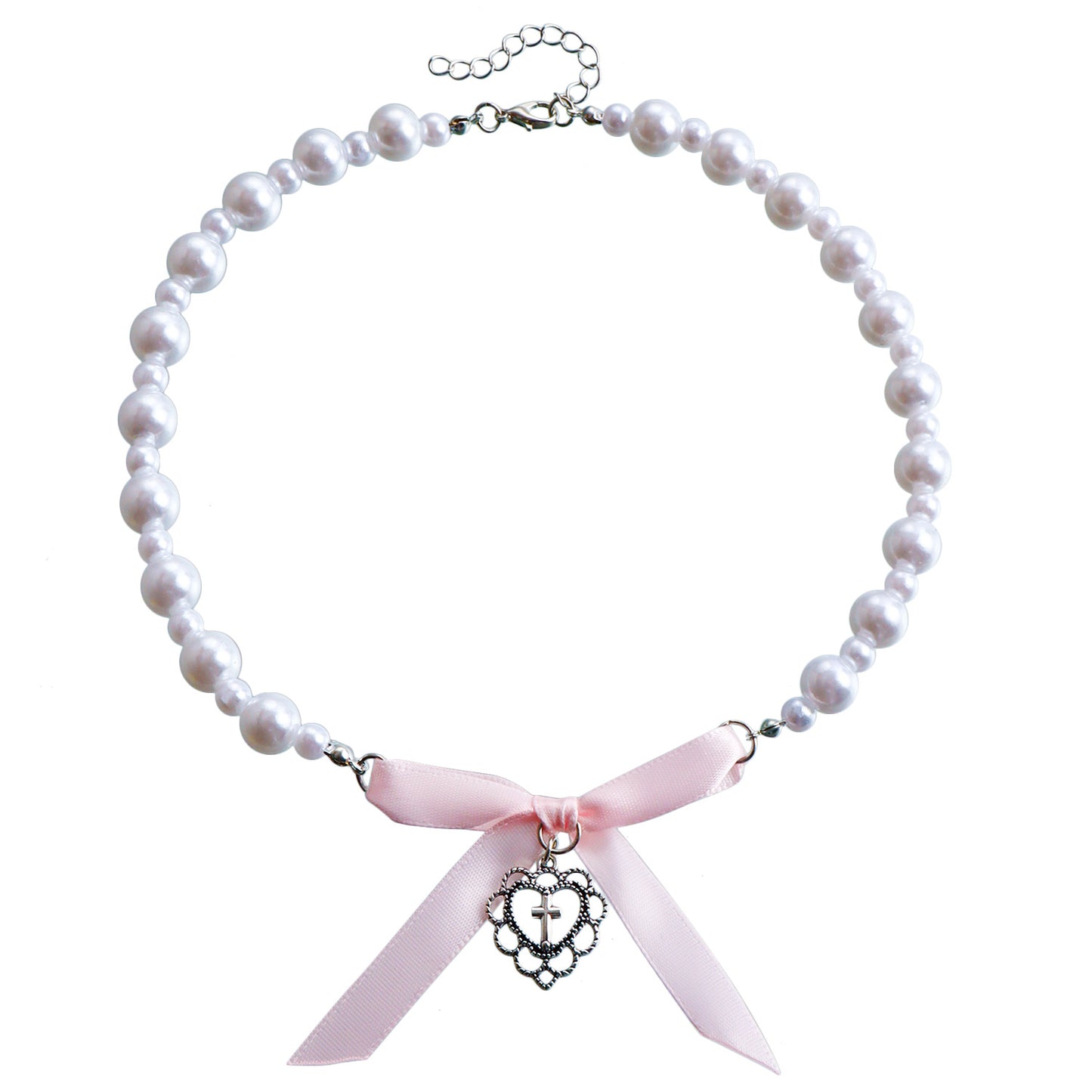 Ornament Love Cross Imitation Pearl Beaded Classic Style Ribbon Necklaces