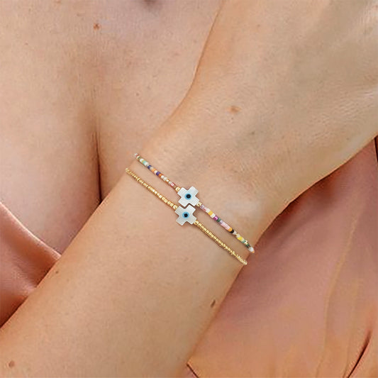 Women's Natural Shell Cross Eyes Carrying Strap Bohemian Bracelets