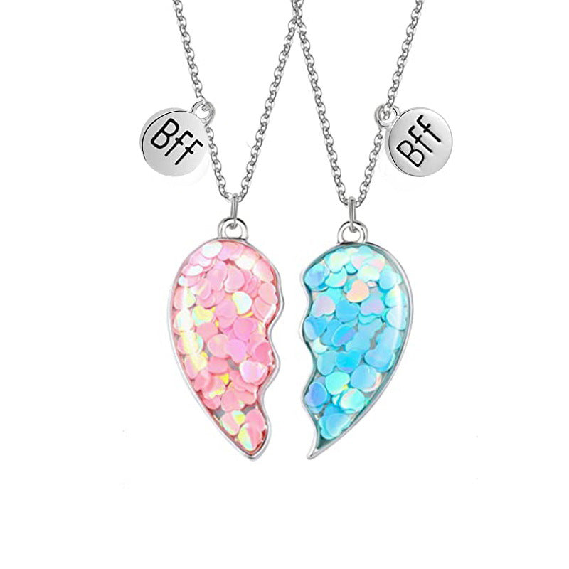 Children's Cartoon Alloy Ornament Sequins Love Heart-shaped Good Necklaces