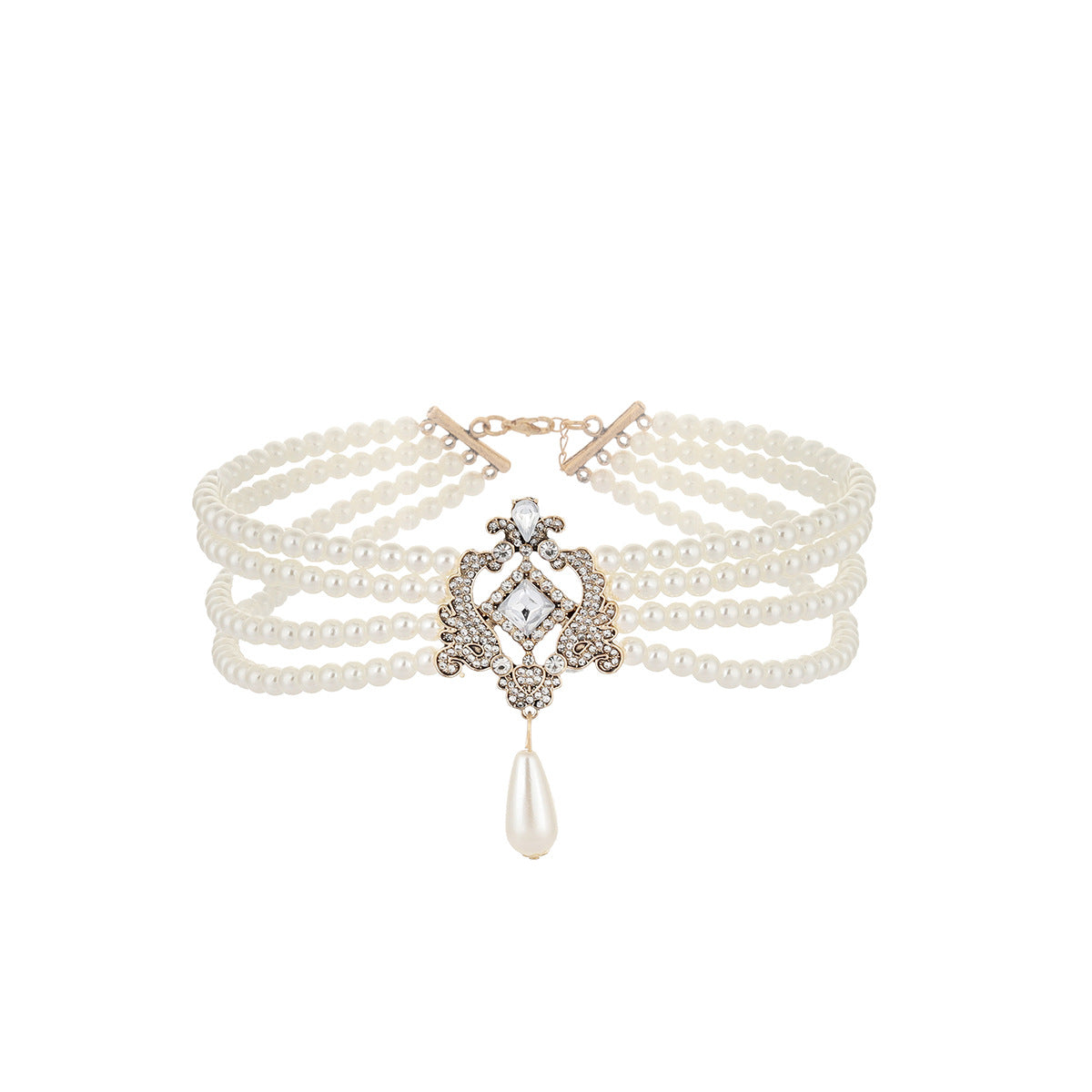 Retro Style Geometric Ellipse Pearl Cold Necklaces