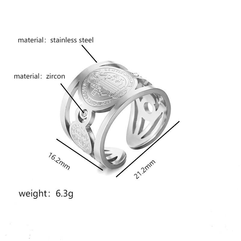 Inlaid Zirconium Stainless Steel Gold Plated Exorcist Rings