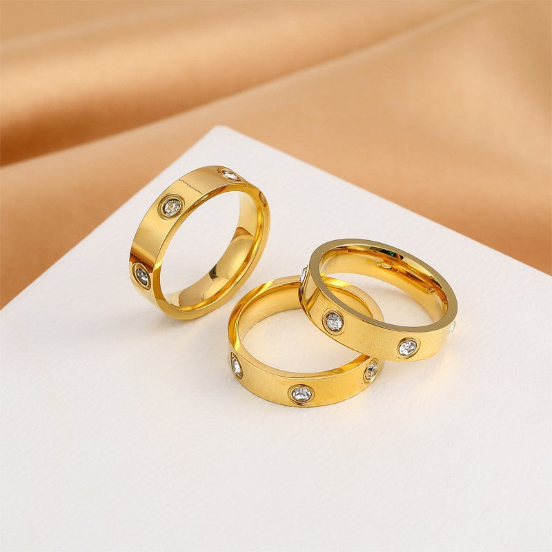 Row Full Diamond Titanium Couple Small Square Personality Simple Rings