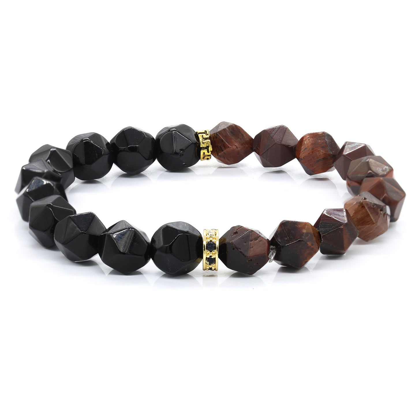 Men's Steel Spacer Beads Black Hoop Obsidian Cut Bracelets