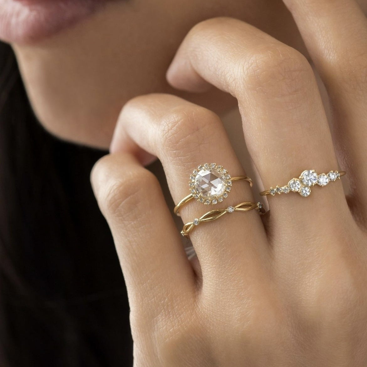 Set Of Ornaments Gold Full Diamond Bright Rings