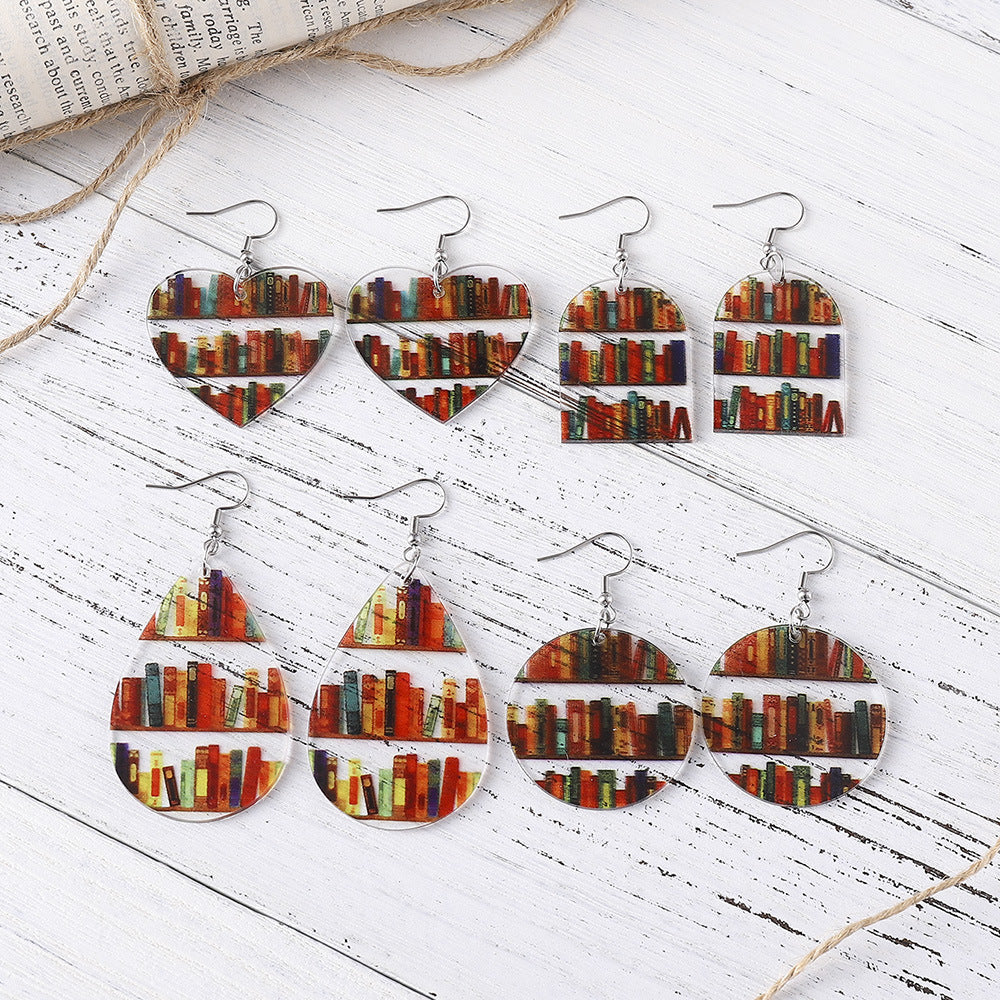 Bookshelf Transparent Acrylic Graduation School Opening Earrings