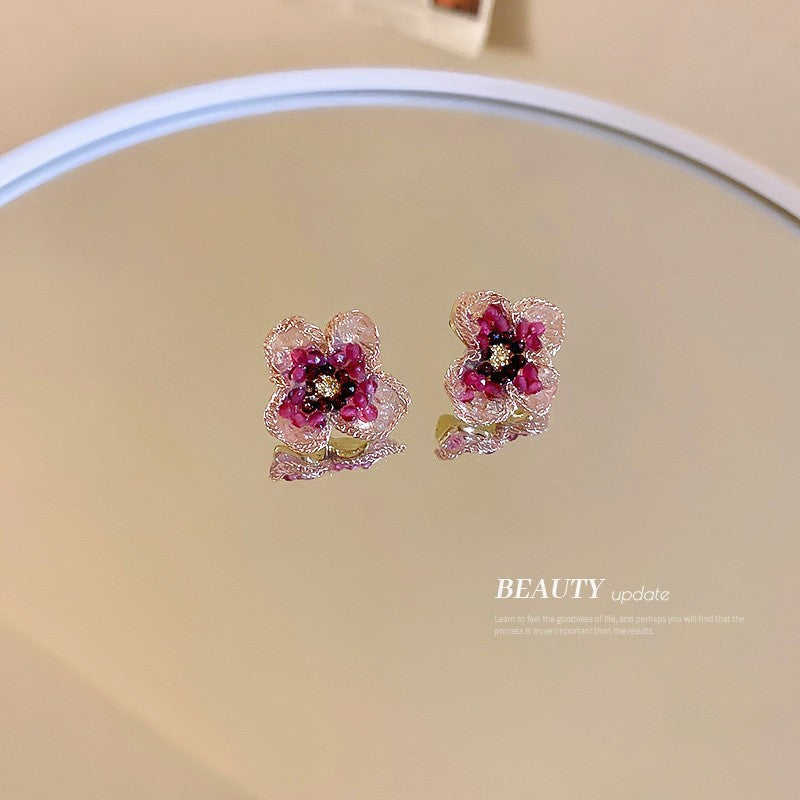 Sier Needle Flower Curved Irregular Pearl Baroque Vintage Earrings