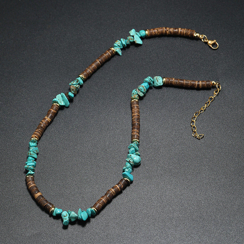 Fashion Unique Bohemian Turquoise Gravel Coconut Shell Male Necklaces