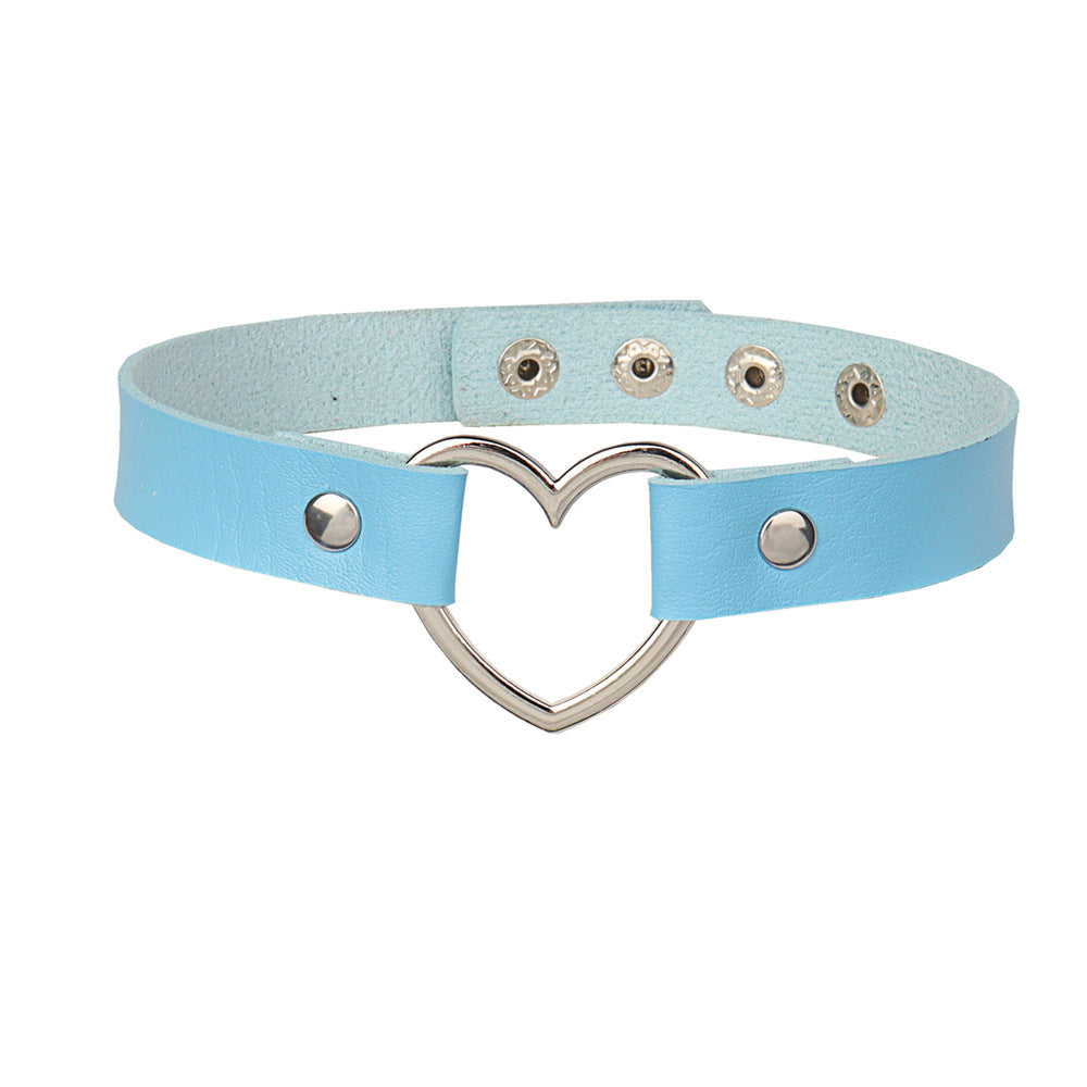 Gothic Leather Love Choker Retro Four Button Collar