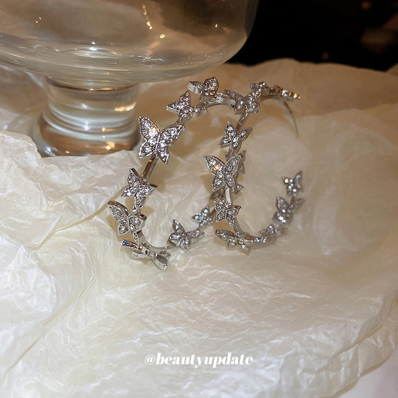 Women's Stitching Round Diamond Ear Exaggerated Design Sweet Earrings