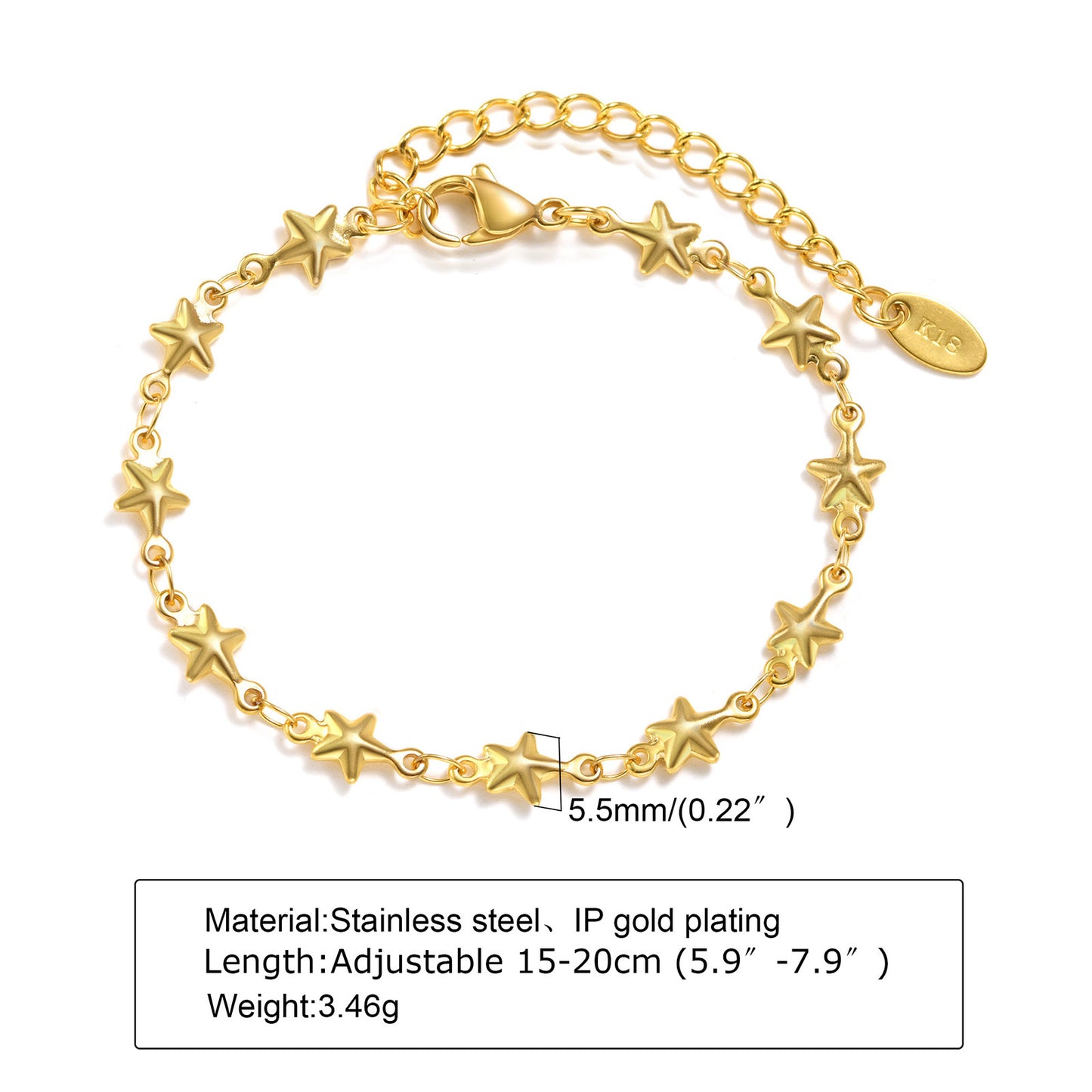 Steel Gold Five-pointed Star Blue Enjoyment Bracelets