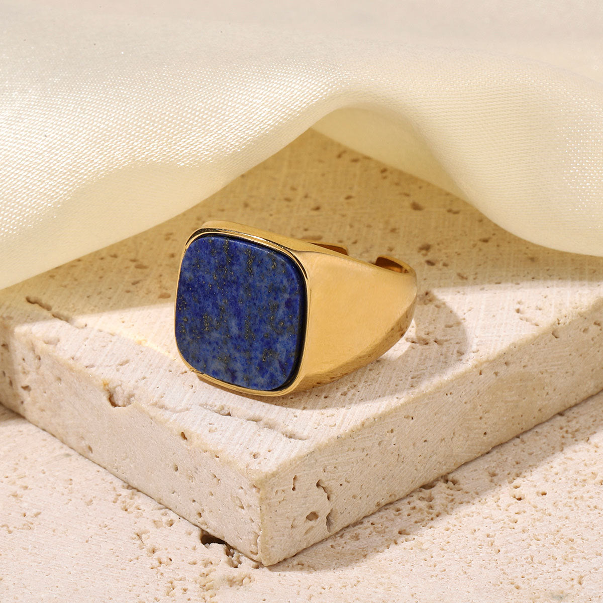 Steel Yellow Tiger Natural Stone Female Green Gold Jewelry Rings