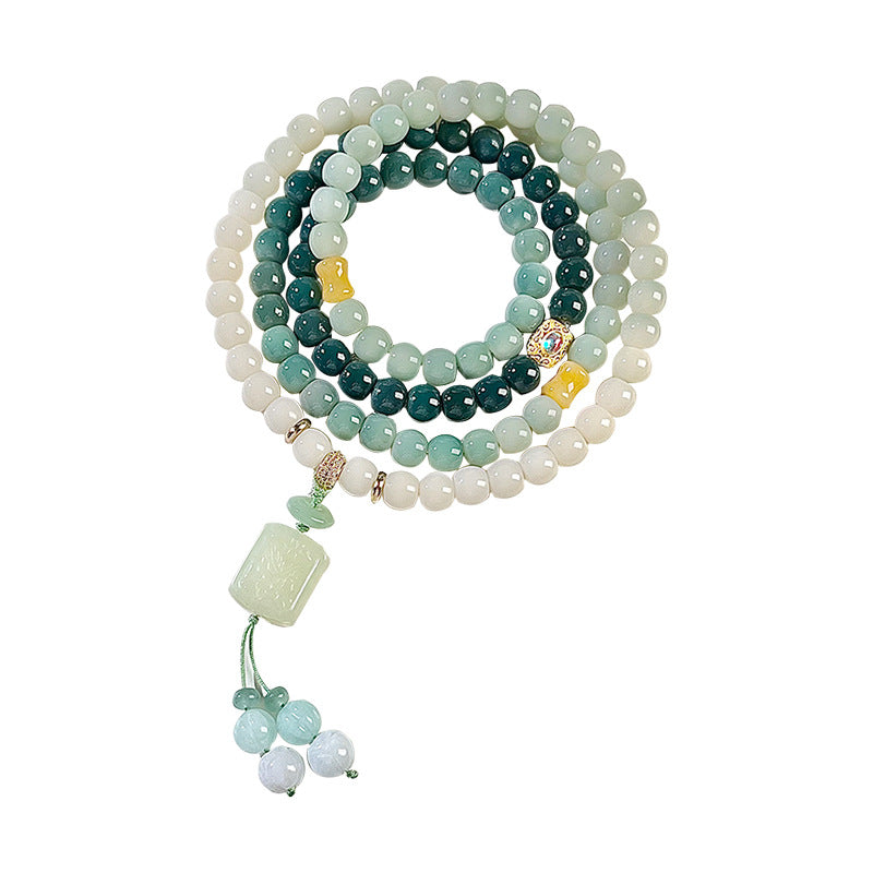 Natural Green Gradient Bodhi Small Wine Barrel Seed Buddha Beads Bracelet