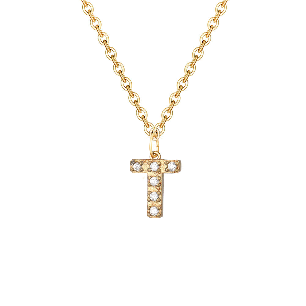 Simple Stainless Steel Diamond Letters Gold-plated Clavicle Necklaces
