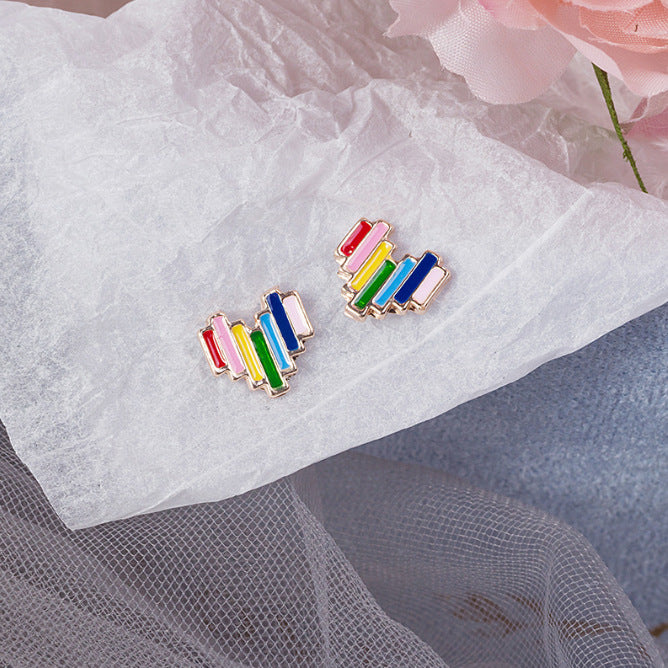 Rainbow Love Simple Design Style Elegant Earrings