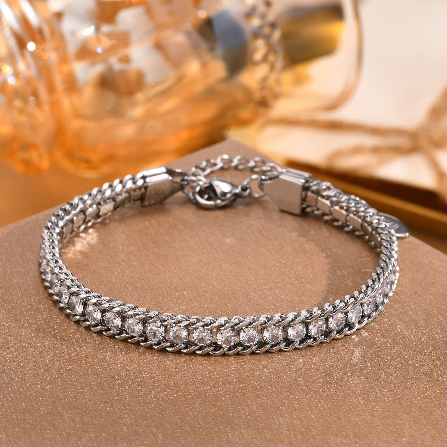 Stainless Steel Chain Zircon Female Gold Bracelets