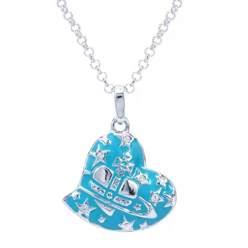 Heart Double-sided Rhinestone Paint Red Black Blue Necklaces
