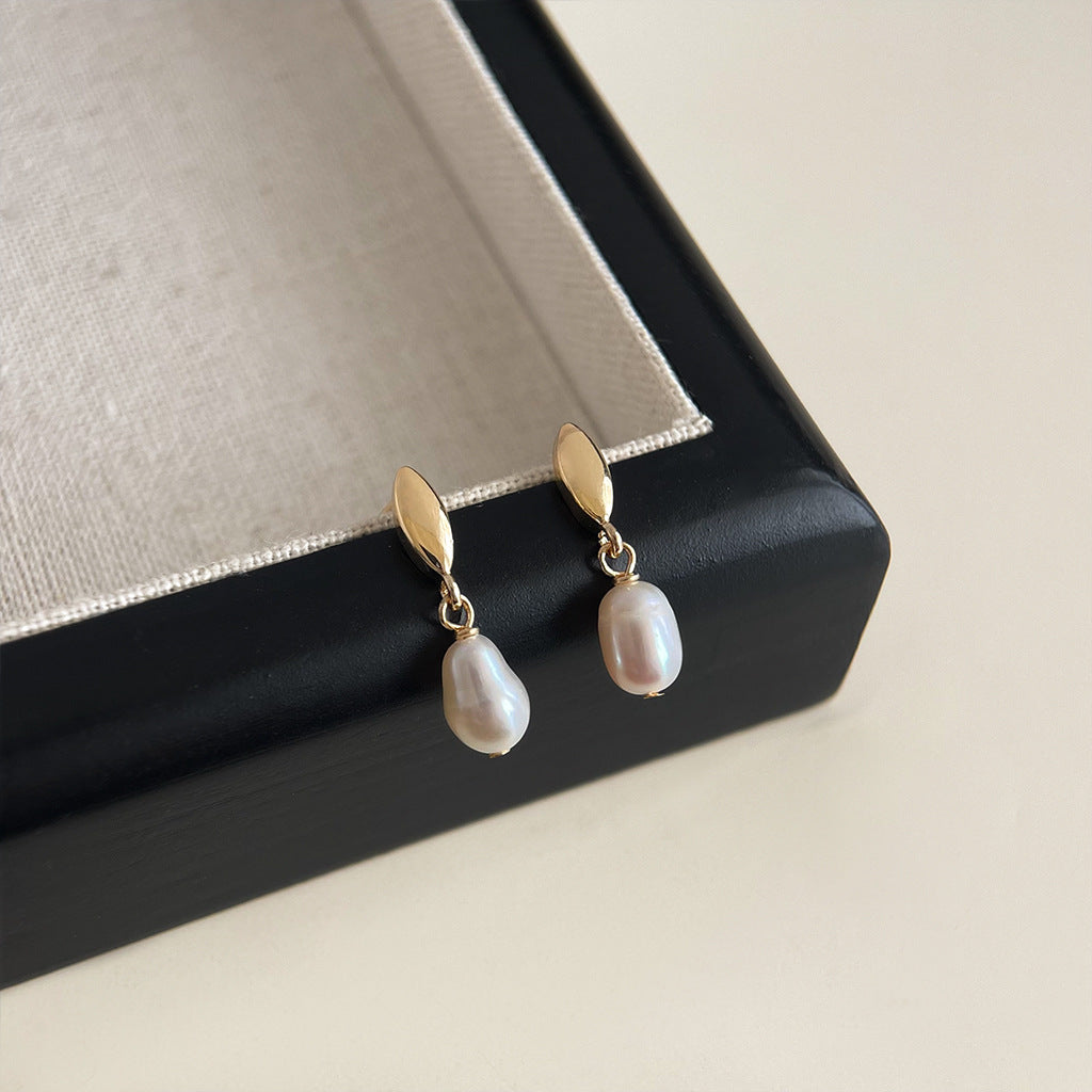 Geometric Ear Personality Simple Natural Pearl Earrings