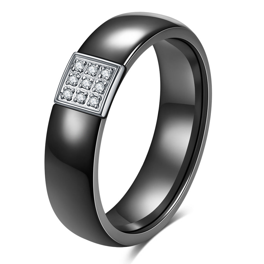 Ceramic Inlaid Zircon Personality Wide Creative Rings