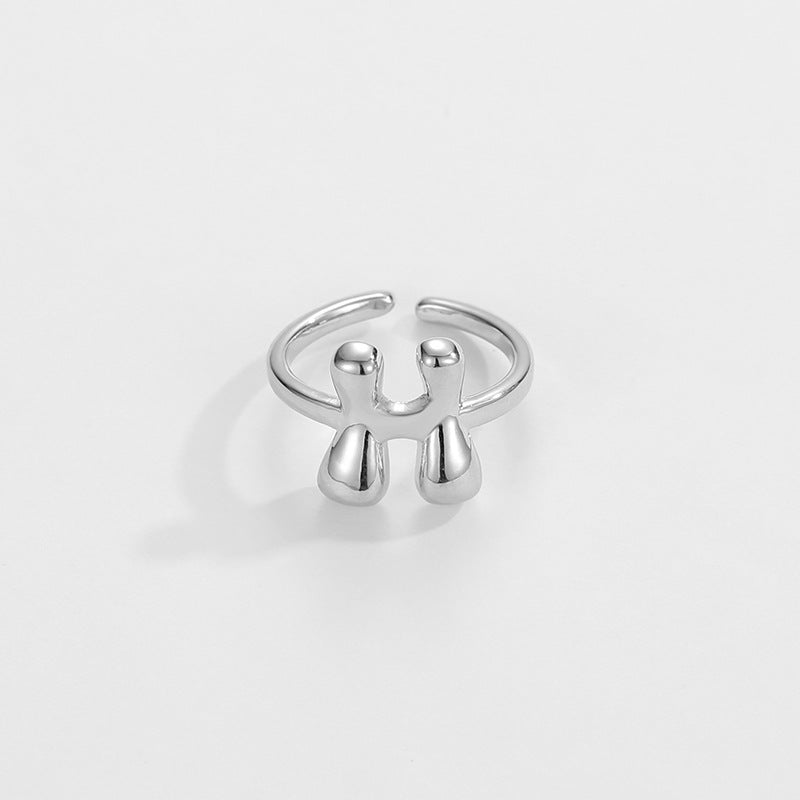 Hop Letters Glossy Sier Open Adjustable Rings