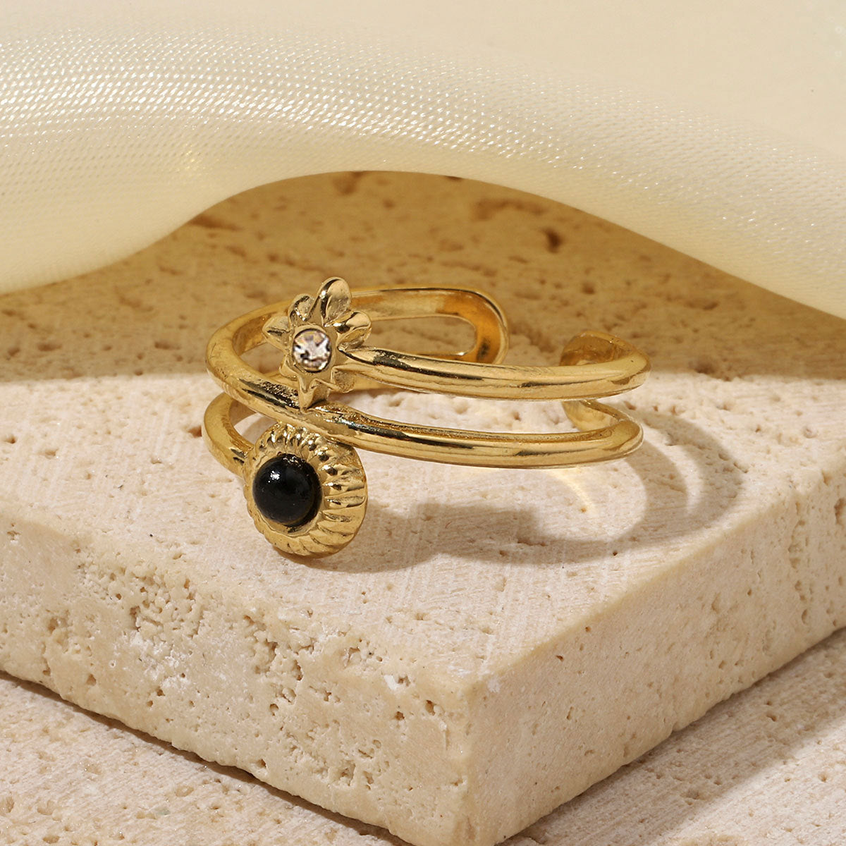 French Counter Titanium Steel Red Agate Natural Stone Female Rings