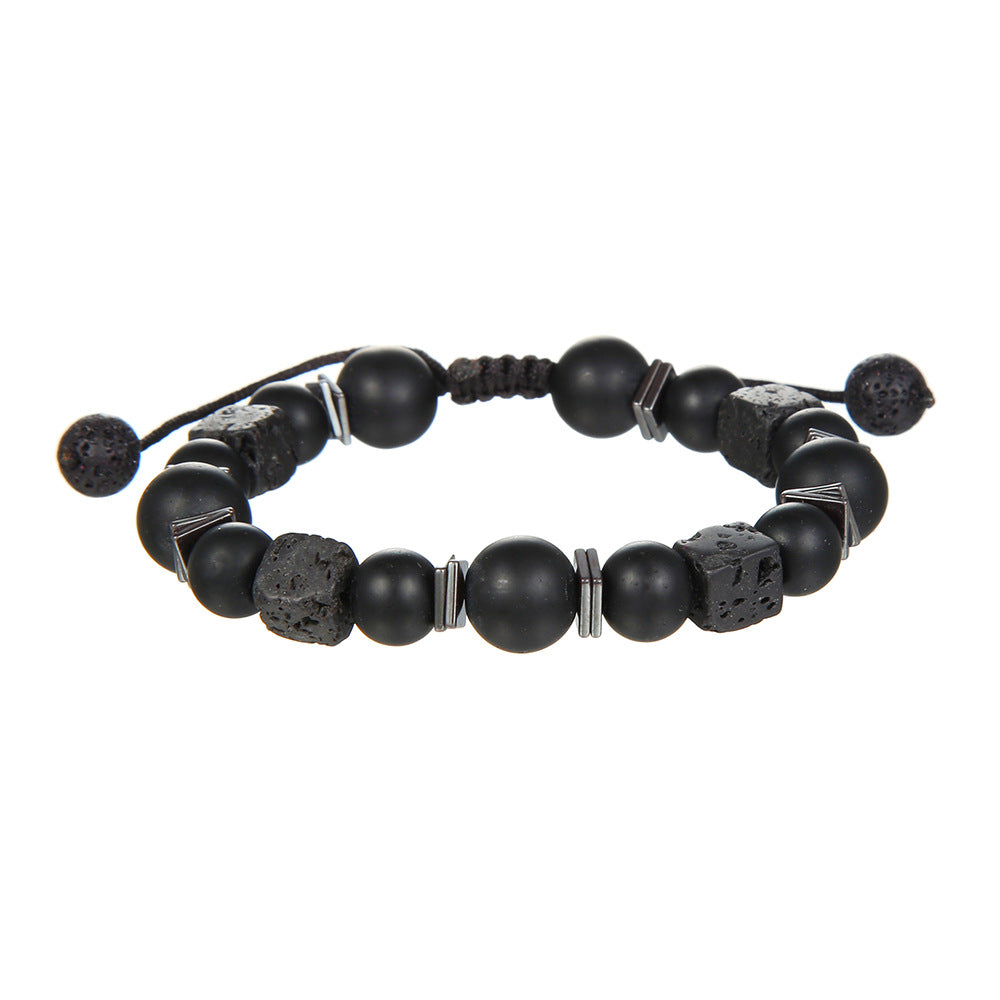 Women's & Men's Black Agate Haematite Snowflake Stone Design Bracelets