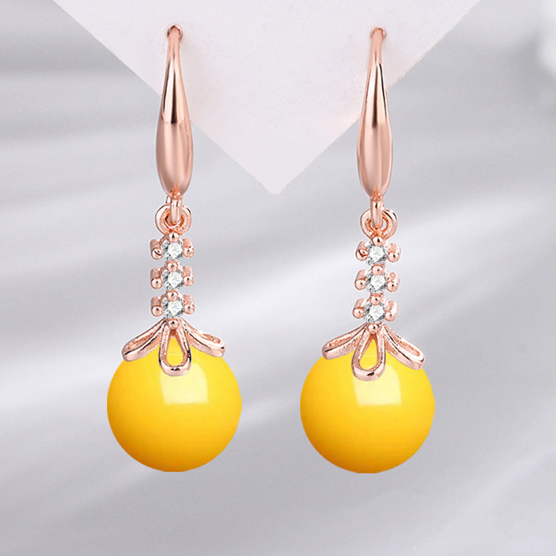 Women's Glass Stone Inlaid Zircon Green Chalcedony Earrings