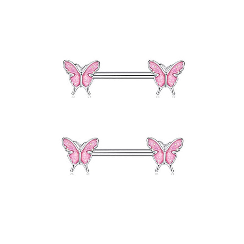Steel Pink Series Zircon Nipple Love Moon Adhesive Earrings