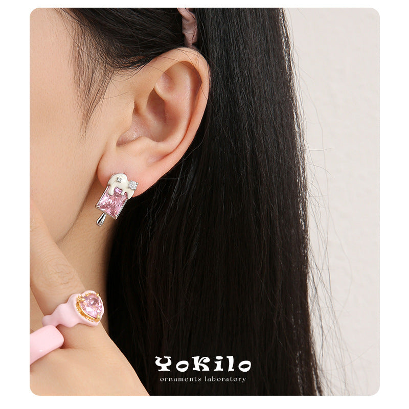 Summer Dessert Handmade Dripping Oil Ice Cream Ear Earrings
