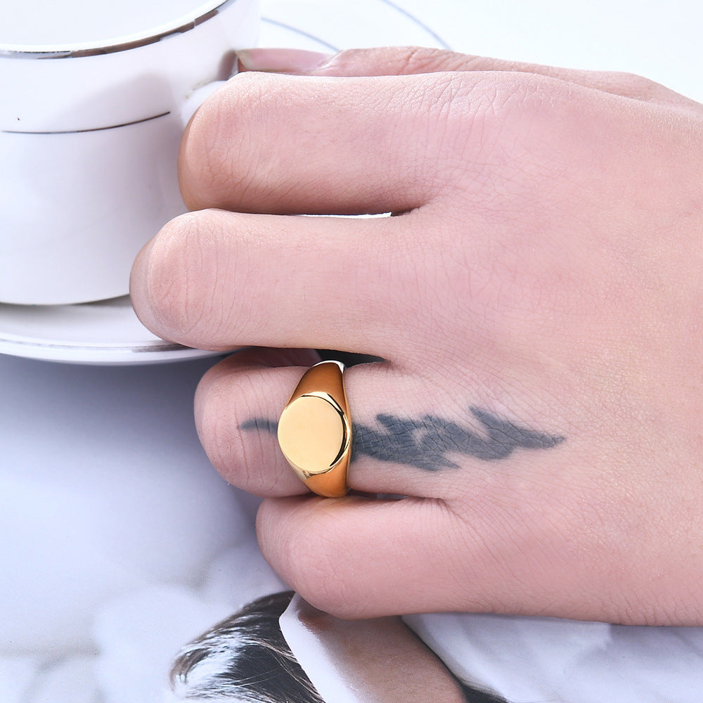 Steel Glossy Simple Titanium Gold-plated Lovers Rings