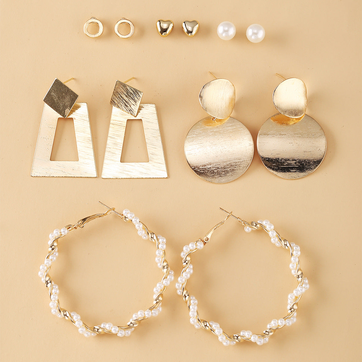 Suit Pairs Creative Metal Geometry Pearl Rings