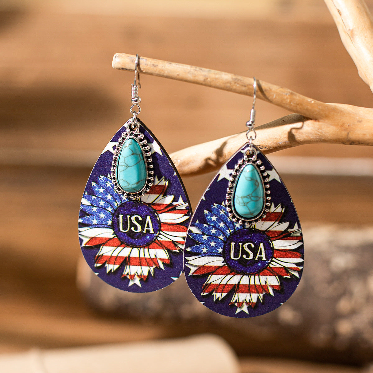 Sense Niche Sunflower Water Drops Wooden Earrings