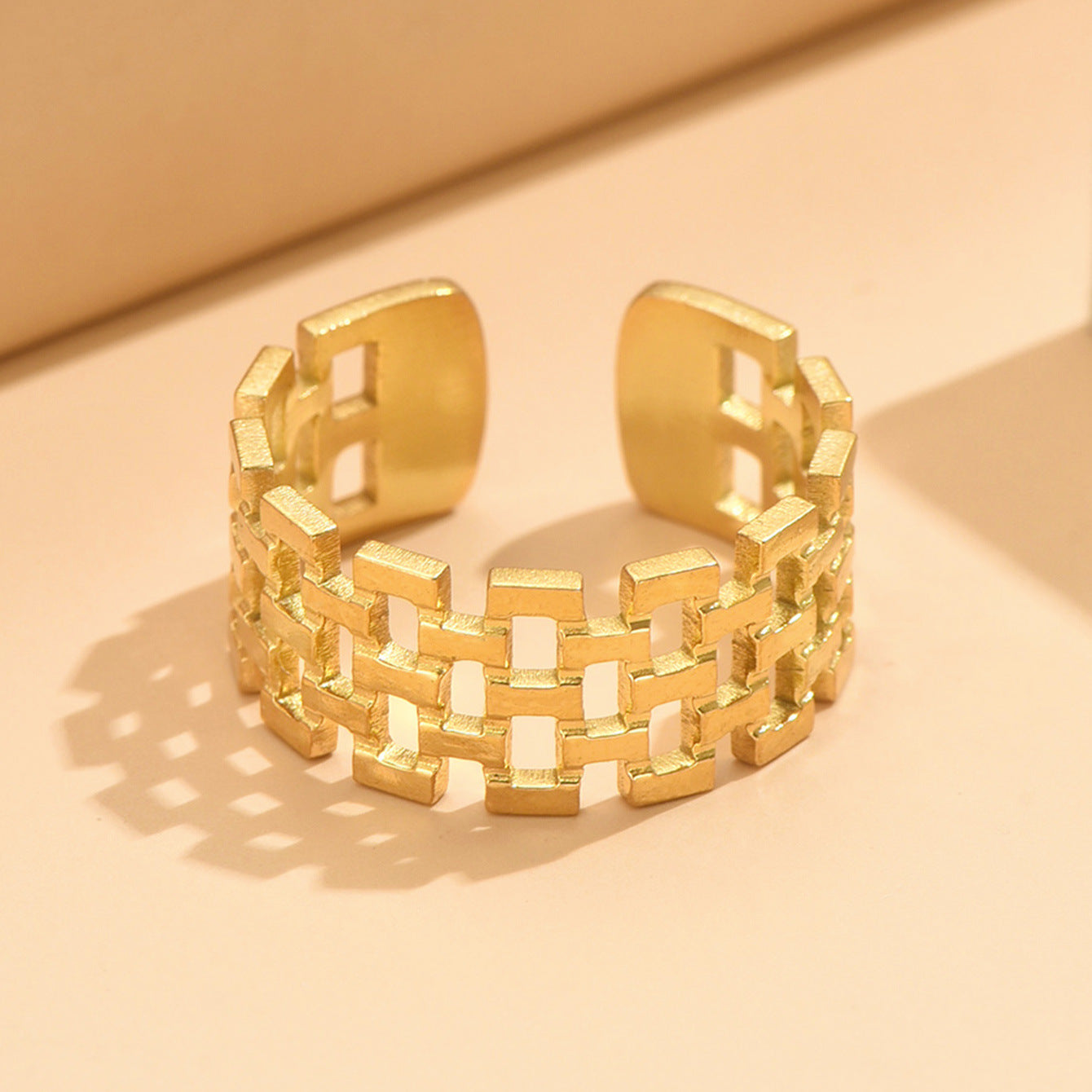French Retro Double Row Square Chain Open Stainless Steel Rings