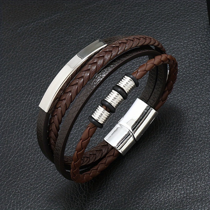 Men's Magnetic Buckle Vintage Leather Hand-woven Bracelets