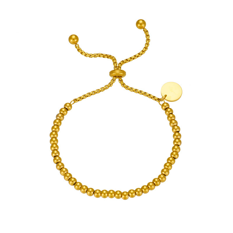 Women's Steel Simple Stylish Round Tag Adjustable Beads Bracelets