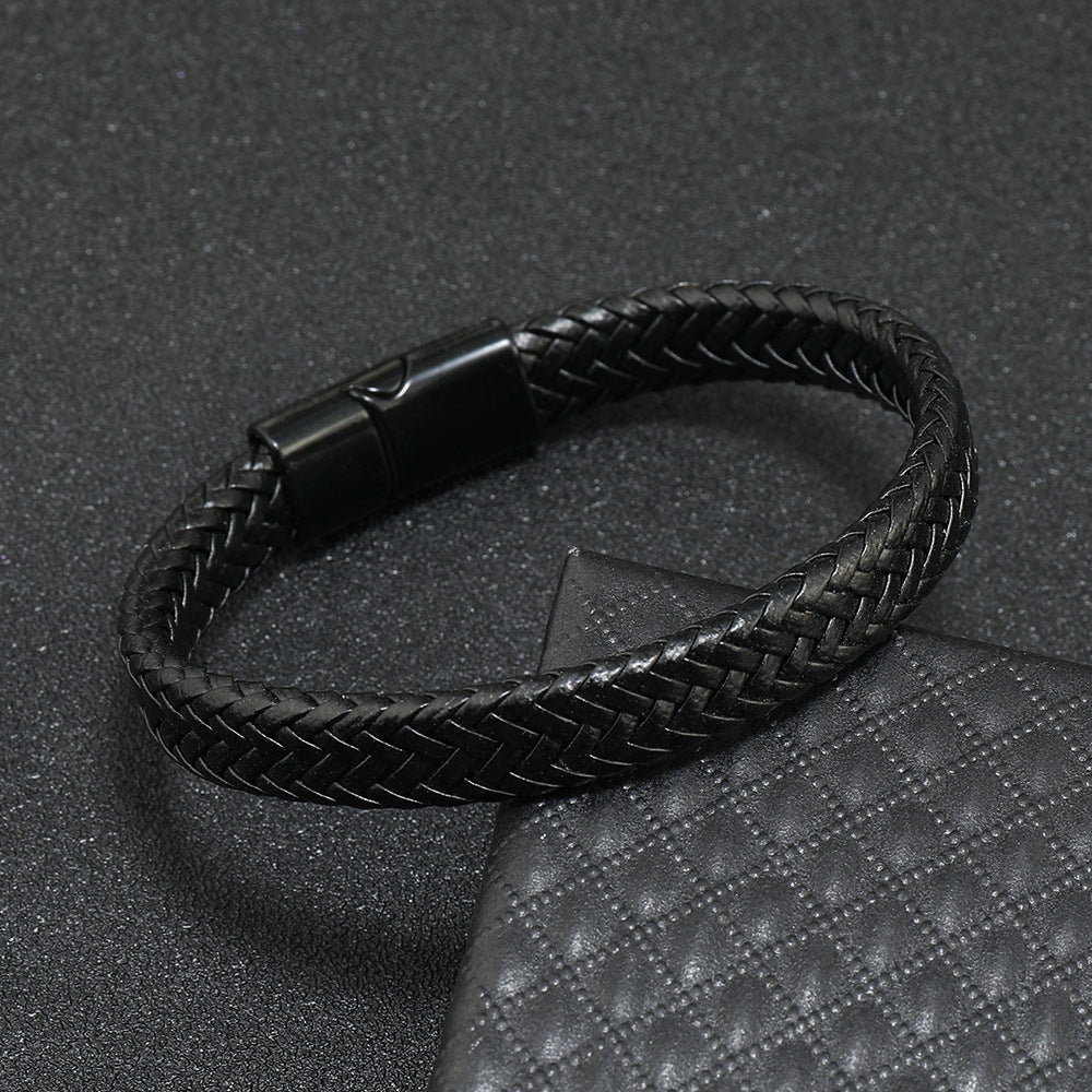 Men's Simple Leather Woven Alloy Magnetic Snap Bracelets