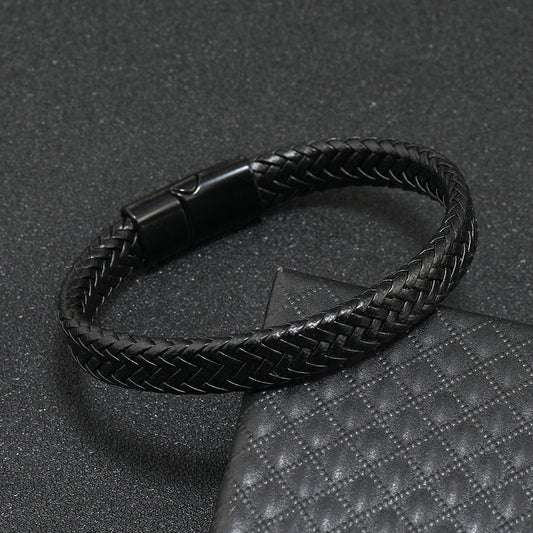 Men's Simple Leather Woven Alloy Magnetic Snap Bracelets