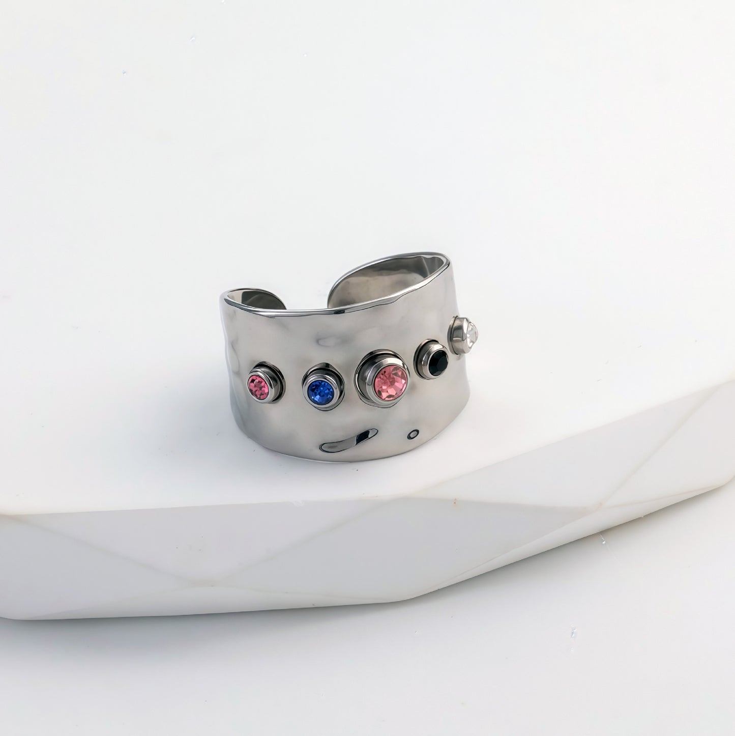 Women's Colorful Crystals Temperament Personality Design Titanium Rings