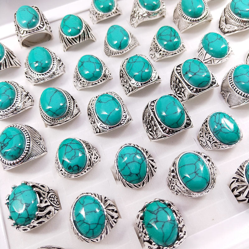 Beautiful Retro Turquoise Man's Mixed Alloy Rings