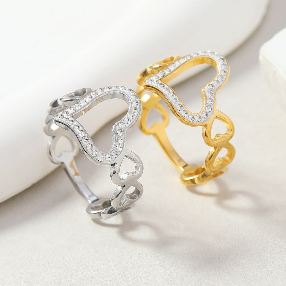 Steel Design Cut Hollow Heart Inlaid Rings