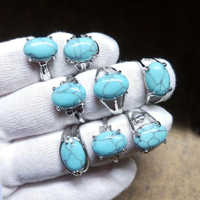 Women's Ornament African Turquoise Gemstone Index Finger Rings
