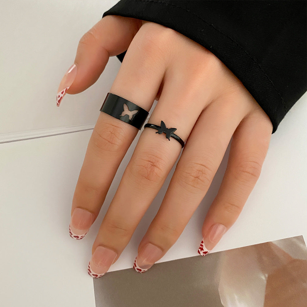 Creative Retro Hollow Butterfly Love Heart-shaped Rings