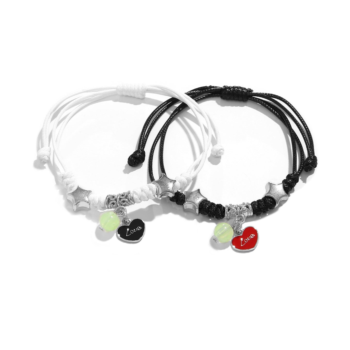 Women's & Men's Black White Rope Alloy Magnet Suction Bracelets