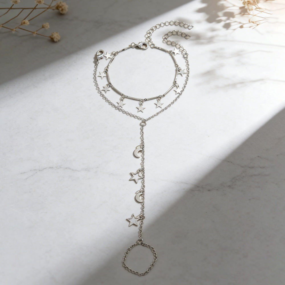 Gold Moon Star Style Finger Chain Pendants