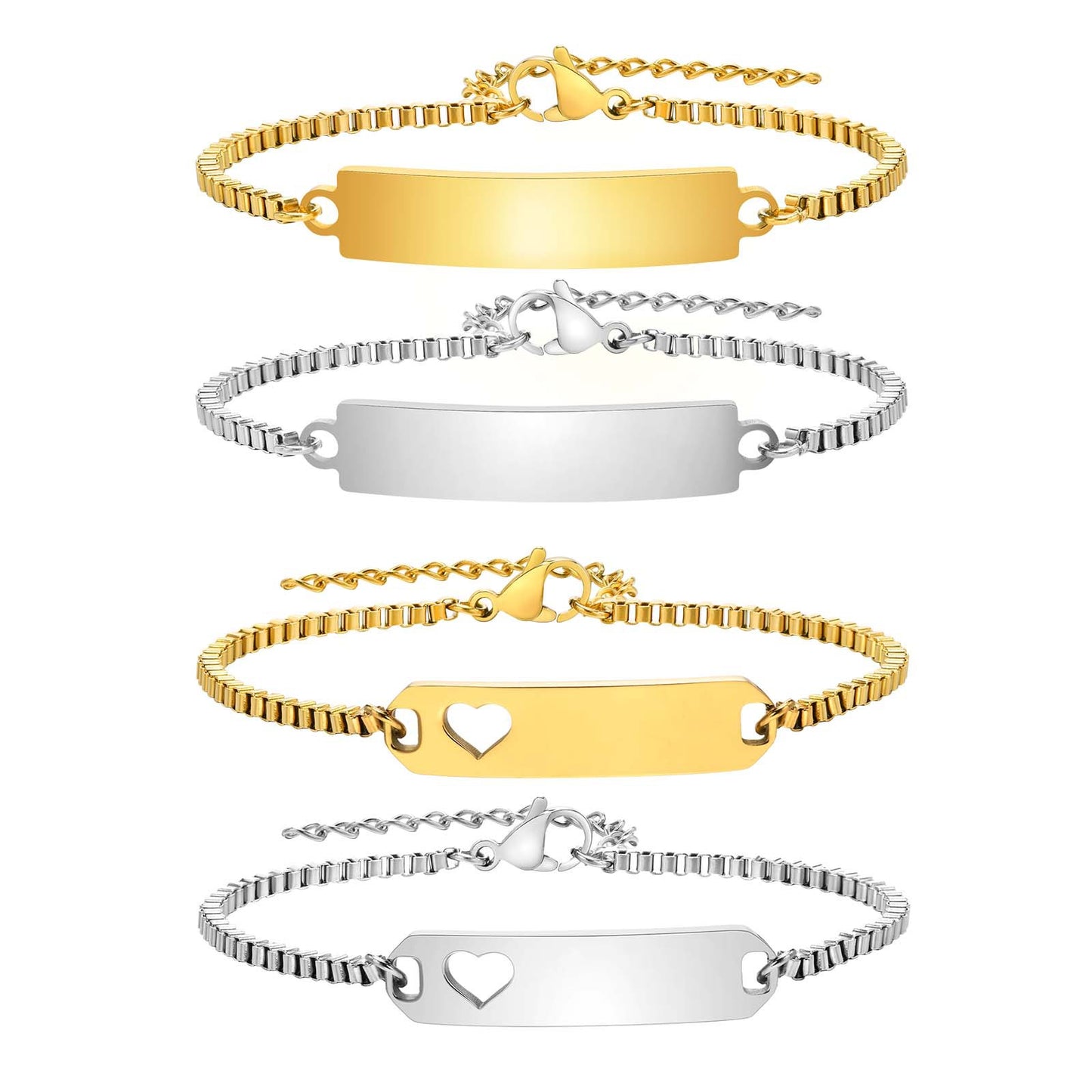Women's Stainless Steel Curved Box Chain Gold Bracelets