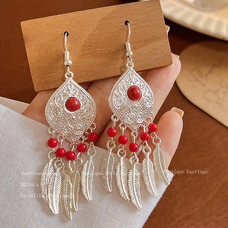 Women's Bohemian Style Long Feather Tassel Ethnic Earrings