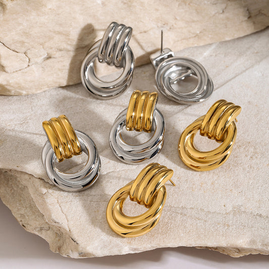 Steel Fashionable Gold Sier Color Matching Thread Earrings