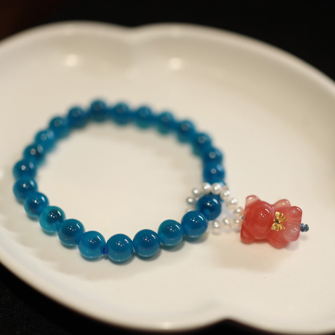 Natural Blue Sugar Heart Agate Female Half Bracelets