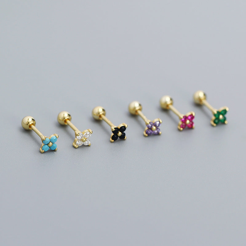 Women's Piercing Ear Sier Flower Zircon Thread Earrings