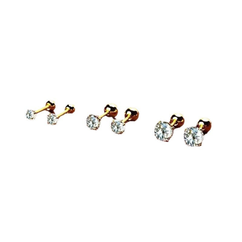 Double-headed Ear Bone Trendy Zircon Screw Buckle Stud Earrings